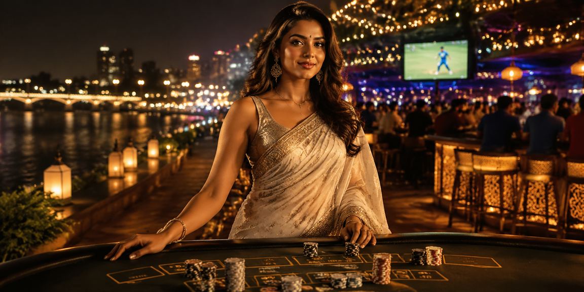 Elegant woman in saree enjoying cricket betting in Ahmedabad