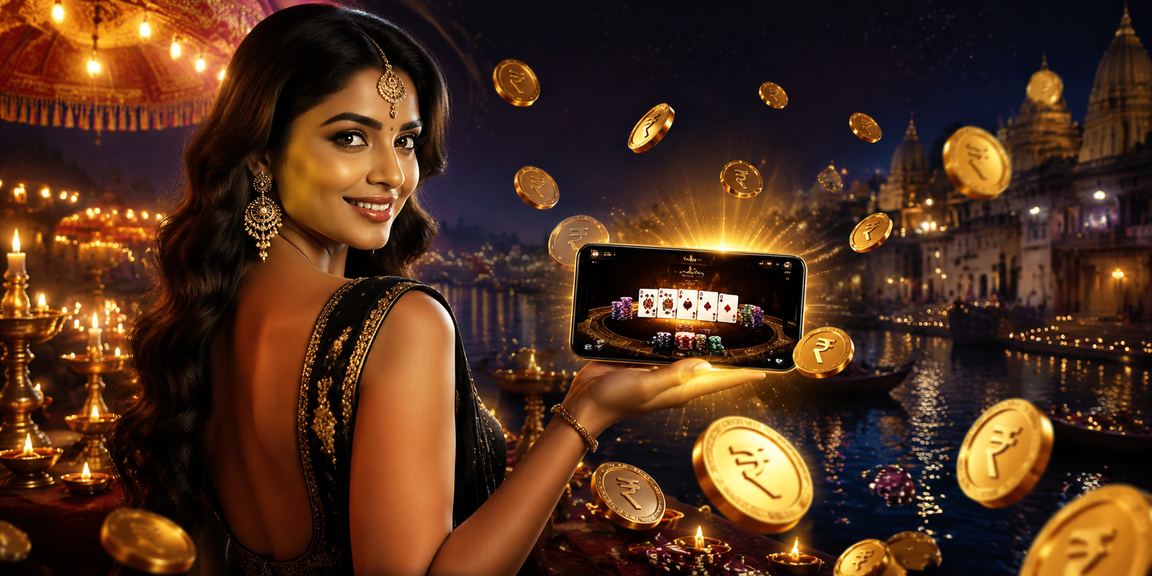 Player playing Teen Patti game with poker chips and Indian rupee setting